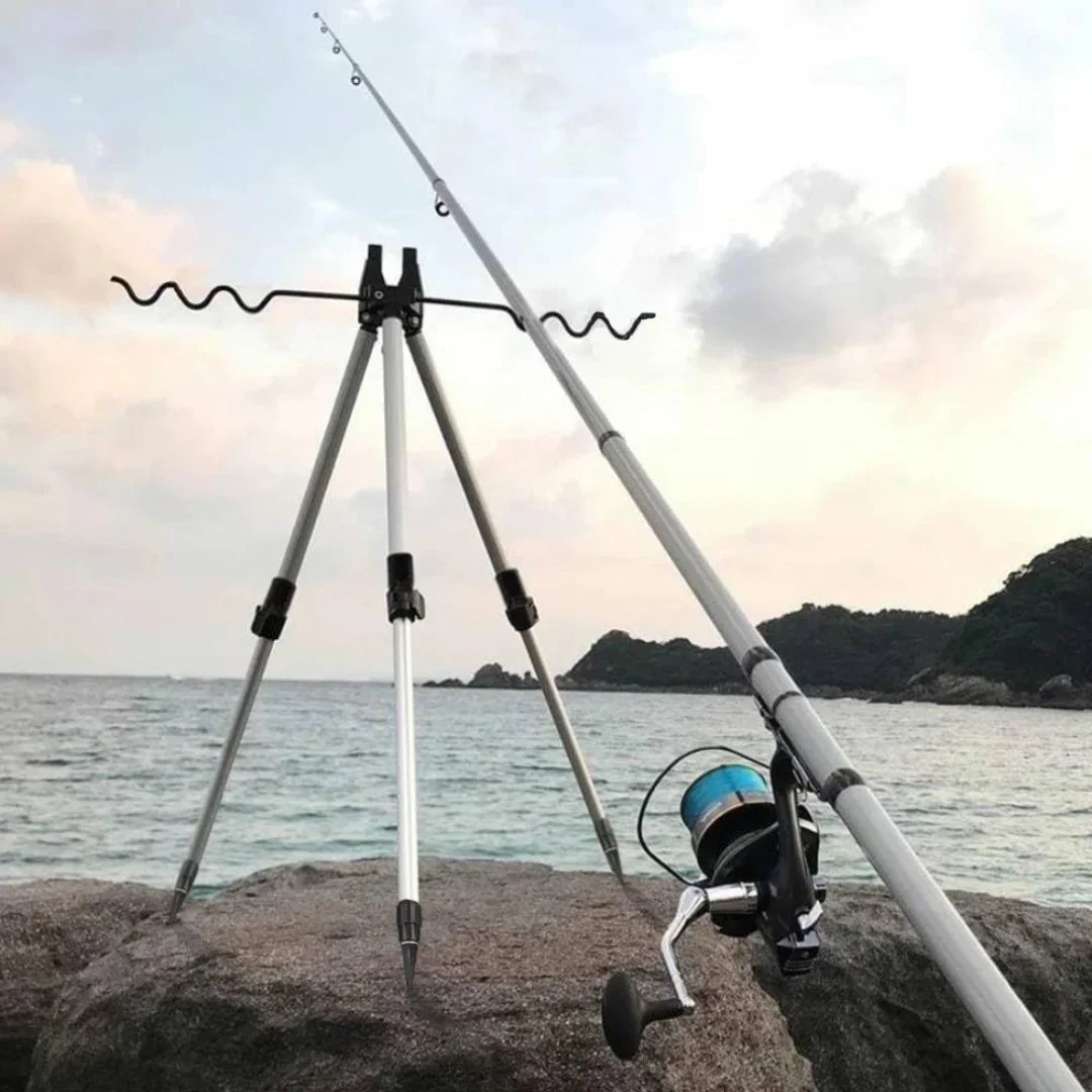 Fishing Rod Telescopic - ขาตั้งคันเบ็ดแบบยืดหดได้, ขาตั้งอลูมิเนียมน้ำหนักเบาแบบพับได้ รองรับหลายคันเบ็ด สำหรับตกปลาชายหาดกลางแจ้ง